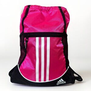 Adidas Backpack Pink And Black Drawstring Rope Style Pull Closure Zipper Pocket